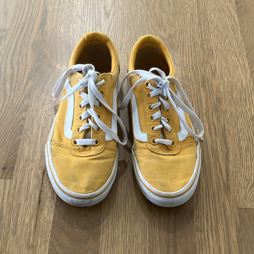 Vans Women’s Mustard Yellow White Platform Canvas Lace-Up Sneakers Shoes